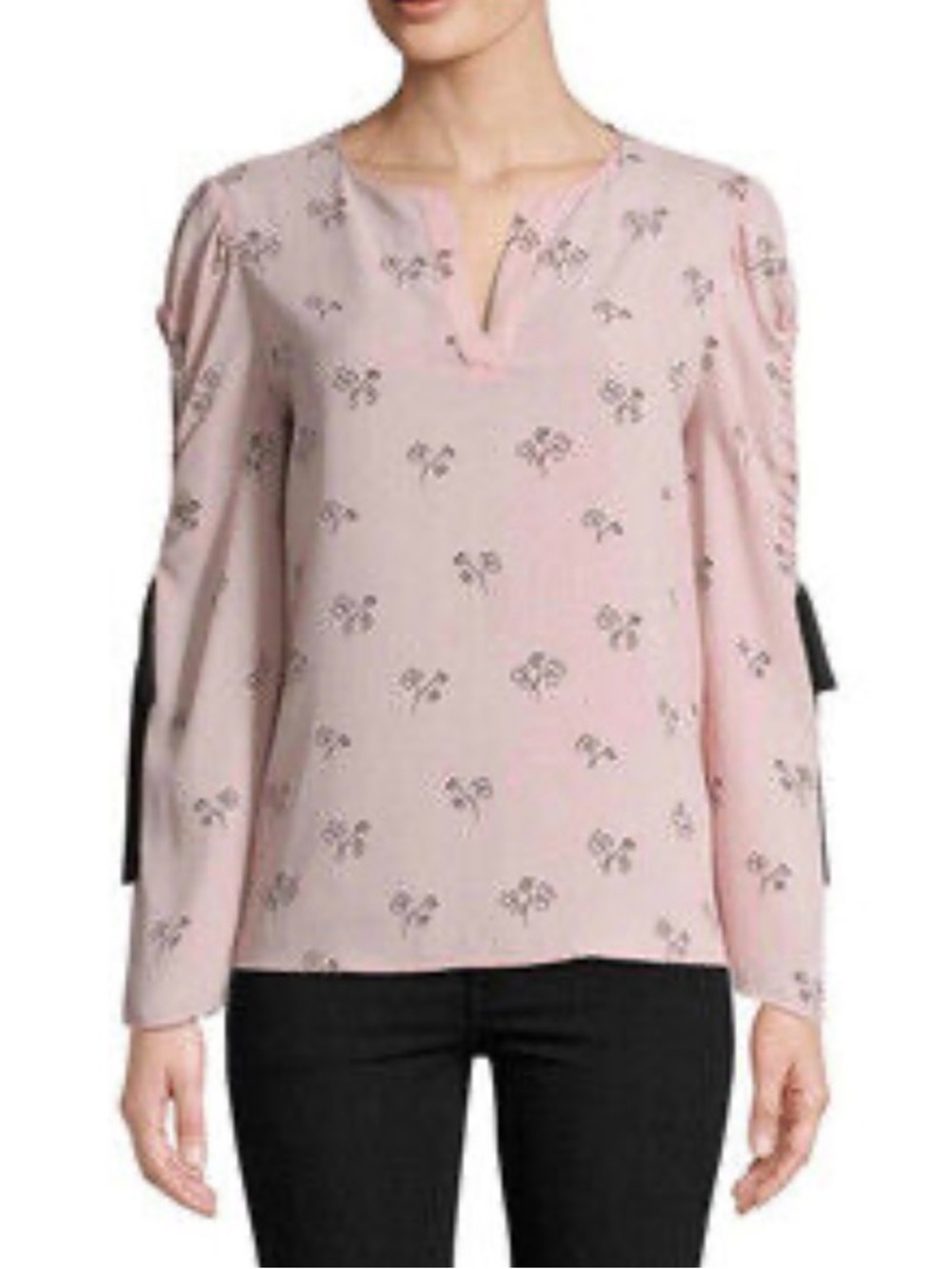 Ivanka Trump Blush Pink Floral Tie-Sleeve Blouse Size Small